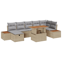 vidaXL 8-dela trädgårdsoffapaket med kuddar Beige Poly Rattan Akacia