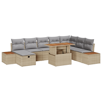 vidaXL 9-delars Trädgårdssoffset med Kuddar Beige Poly Rattan Acacia