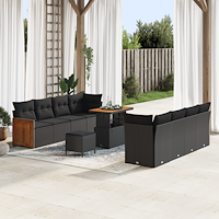 vidaXL Trädgårdsoffset med kudde 11 pcs Svart 90 x 55 x 71 cm