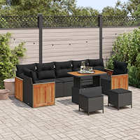 vidaXL 10-delars trädgårdsofa set med kuddar svart poly rotting akacia