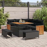 vidaXL Trädgårdsoffset med kudde 8 pcs Svart 100 x 100 x 71 cm