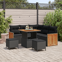 vidaXL Trädgårdsoffset med kudde 8 pcs Svart 80 x 80 x 71 cm