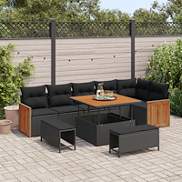 vidaXL Trädgårdsoffset med kudde 9 pcs Svart 100 x 100 x 71 cm