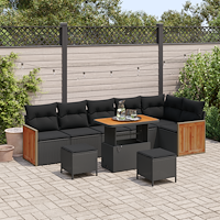 vidaXL Trädgårdsoffset med kudde 9 pcs Svart 90 x 55 x 71 cm