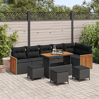 vidaXL Trädgårdsoffset med kudde 10 pcs Svart 110 x 55 x 71 cm