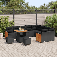 vidaXL Trädgårdsoffset med kudde 12 pcs Svart 80 x 80 x 71 cm