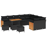 vidaXL Trädgårdsoffset med kudde 12 pcs Svart 90 x 55 x 71 cm