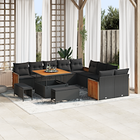 vidaXL Trädgårdsoffset med kudde 13 pcs Svart 100 x 100 x 71 cm