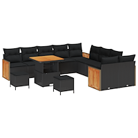 vidaXL Trädgårdsoffset med kudde 13 pcs Svart 80 x 80 x 71 cm
