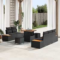 vidaXL Trädgårdsoffset med kudde med kudde 8 pcs Svart 80 x 80 x 71 cm