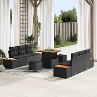 vidaXL Trädgårdsoffset med kudde med kudde 9 pcs Svart 80 x 80 x 71 cm