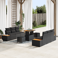 vidaXL Trädgårdsoffset med kudde med kudde 9 pcs Svart 90 x 55 x 71 cm