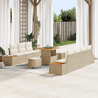 vidaXL Trädgårdsoffset med kudde 10 pcs Beige, Kräm 80 x 80 x 71 cm