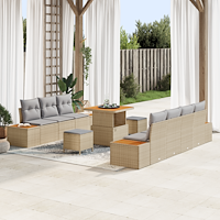 vidaXL 10-delars trädgårdsoffagrupp med kuddar beige polyrotting akacia