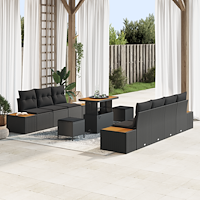 vidaXL Trädgårdsoffset med kudde 10 pcs Svart 90 x 55 x 71 cm