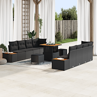 vidaXL Trädgårdsoffset med kudde 11 pcs Svart 80 x 80 x 71 cm