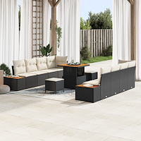 vidaXL Trädgårdsoffset med kudde 11 pcs Svart, Grädde 80 x 80 x 71 cm