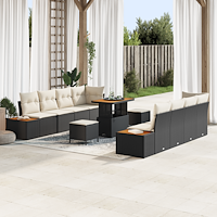 vidaXL Trädgårdsoffset med kudde 11 pcs Svart, Grädde 90 x 55 x 71 cm