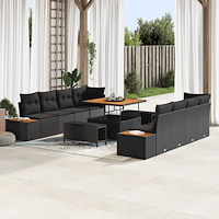 vidaXL Trädgårdsoffset med kudde 11 pcs Svart 100 x 100 x 71 cm