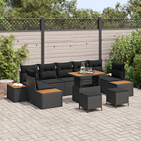 vidaXL Trädgårdsoffset med kudde 10 pcs Svart 90 x 55 x 71 cm