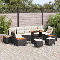 vidaXL 10-dels trädgårdsoffset med kuddar svart poly rattan akacia