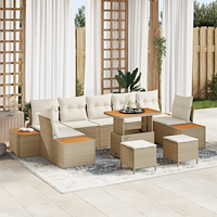 vidaXL 10-delad Trädgårdsoffセット med Kuddar Beige Poly Rattan Akacia