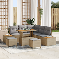vidaXL 8-delars Trädgårdsoffasett med kuddar Beige Poly Rattan Akacia