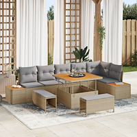 vidaXL 9-delars trädgårdsoffset med kuddar beige poly rotting akacia