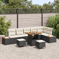 vidaXL 9-delat Trädgårdsofa Set med Kuddar Svart Poly Rotting Akacia