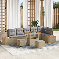vidaXL 9 Delars Trädgårdsoffaset med Kuddar Beige Poly Rattan Akacia