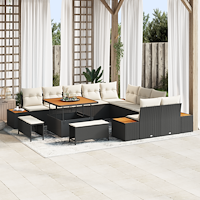 vidaXL 13-delars trädgårdsoffset med kuddar Svart Poly Rattan Acacia
