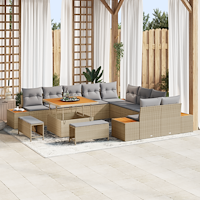 vidaXL 13 Delar Trädgårdsoffset med Kuddar Beige Poly Rattan Akacia