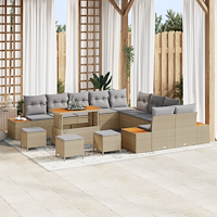 vidaXL 14 Delar Trädgårdsoff set med Kuddar Beige Poly Rotting Akacia