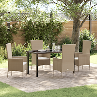 vidaXL 5-delars trädgårds matgrupp med kuddar beige poly rotting