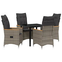 vidaXL 5-delat Trädgårdsdiningset med Kuddar Grå Poly Rattan