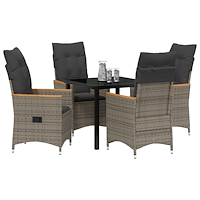 vidaXL 5-delat Trädgårdsdiningset med Kuddar Grå Poly Rattan
