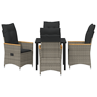 vidaXL 5-delat Trädgårdsdiningset med Kuddar Grå Poly Rattan