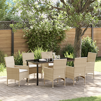 vidaXL 7-delad trädgårdsmöbel med kuddar Beige Poly Rattan
