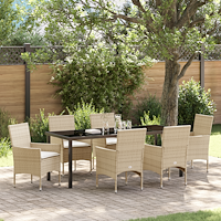 vidaXL 7-delat trädgårdsmatsalset med kuddar Beige Poly Rattan