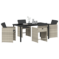 vidaXL 5-delat Trädgårdsdining set med kuddar Ljusgrå Poly Rattan