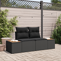 vidaXL 2-sits trädgårdssoffa med kuddar svart poly-rattan
