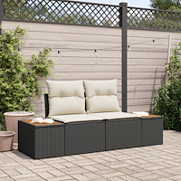vidaXL 2-sits trädgårdssoffa med förvaring & kuddar svart poly rattan