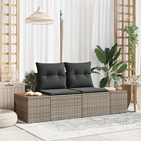 vidaXL 2-Sits Trädgårdsoffa med Förvaring och Kuddar Grå Poly Rattan