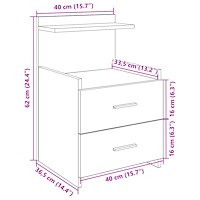vidaXL Sängbord 2 st med 2 lådor betonggrå 40x36,5x62 cm