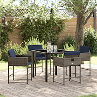 vidaXL Trädgårdsmöbelset med kudde 5 pcs Grå Poly rattan