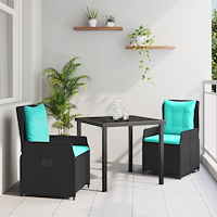 vidaXL Trädgårdsmöbelset 3 pcs Svart Poly rattan