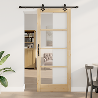 vidaXL Skjutdörr med hårdvarusats 86x211 cm Massiv tall, VidaXL Inredningsdörr med glas 'ORKDAL'86x211x4 cm Massiv tall