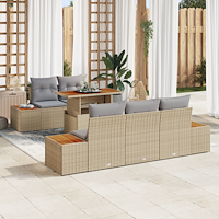 vidaXL 6-delat Trädgårdssoffset med kuddar Beige Polyrotting
