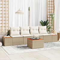 vidaXL 5-delad trädgårdsoffgrupp med kuddar beige poly rattan akacia