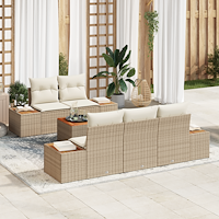 vidaXL 6-delad Trädgårdsoffset med Kuddar Beige Poly Rattan Akacia